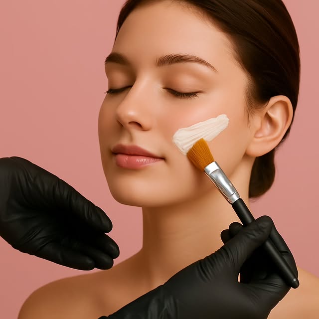Woman receiving a facial mask application